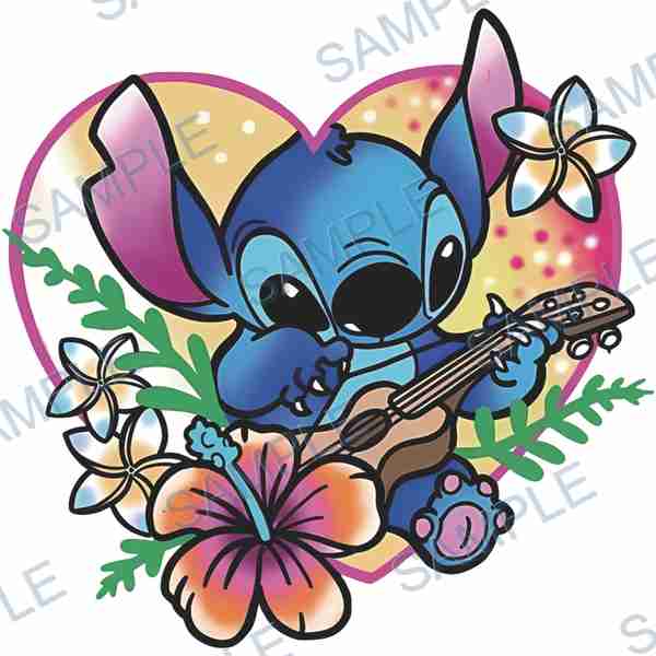 stitch, disney, ukulele, flower, heart Decal design B-3719