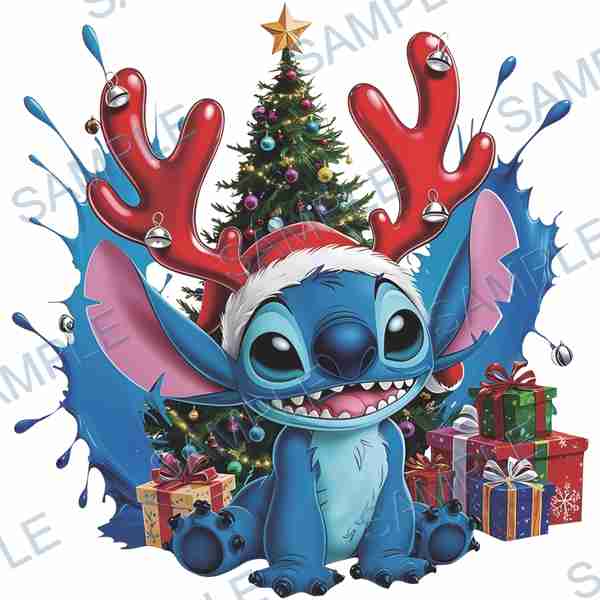 stitch, disney, christmas tree, reindeer antlers, santa hat Decal design B-3728