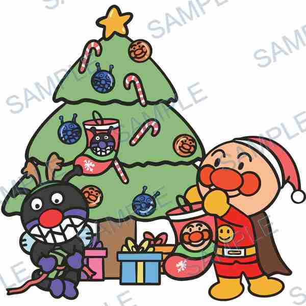 anpanman, dokkincho, christmas tree, ornaments, candy cane Decal design B-3749