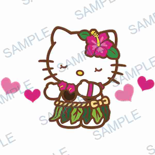 hello kitty, sanrio, flower, hibiscus, grass skirt Decal design B-3978