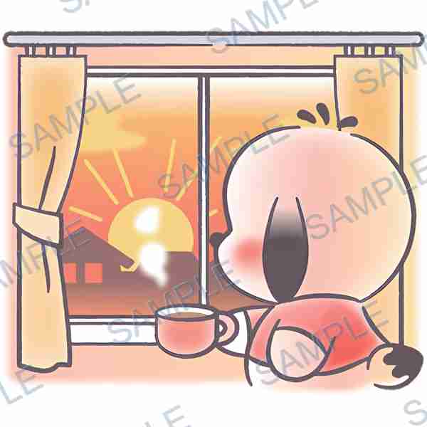 dog, coffee cup, sunrise, window, curtains Decal design B-4024