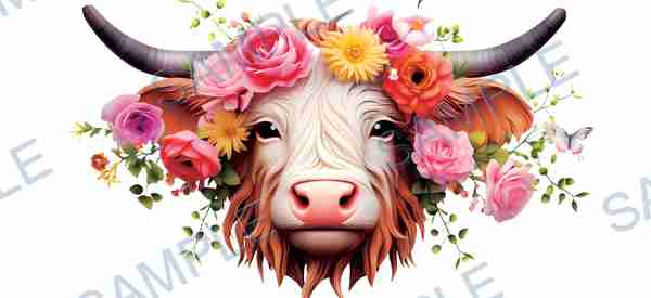 cow, bull, flower crown, roses, butterfly Cup Wrap design C-8981