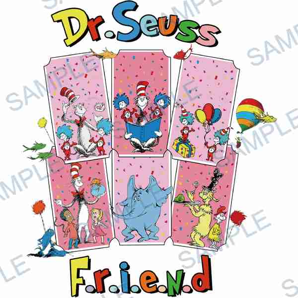 cat in the hat, horton, sam-i-am, thing 1, thing 2 DTF design D-5754