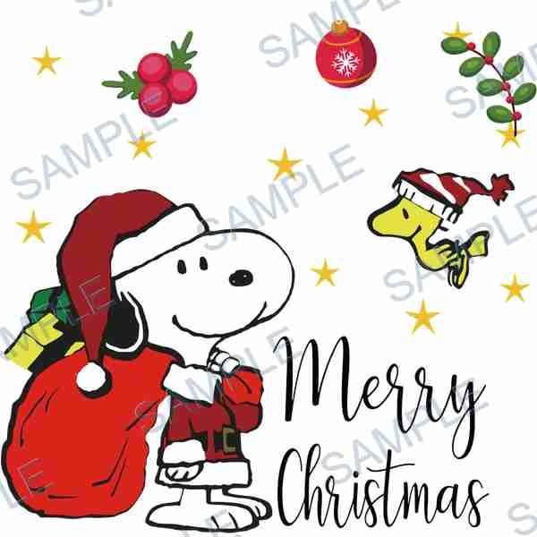 snoopy, woodstock, peanuts, santa hat, gift bag DTF design D-5786