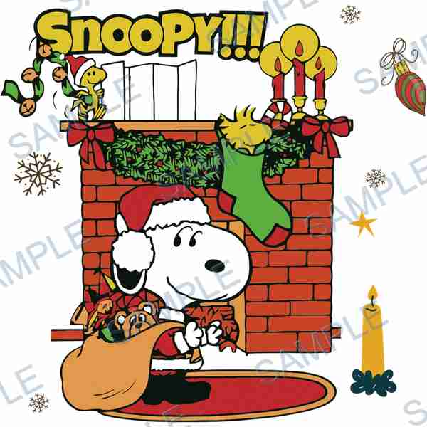 snoopy, woodstock, peanuts, christmas stocking, fireplace DTF design D-5789