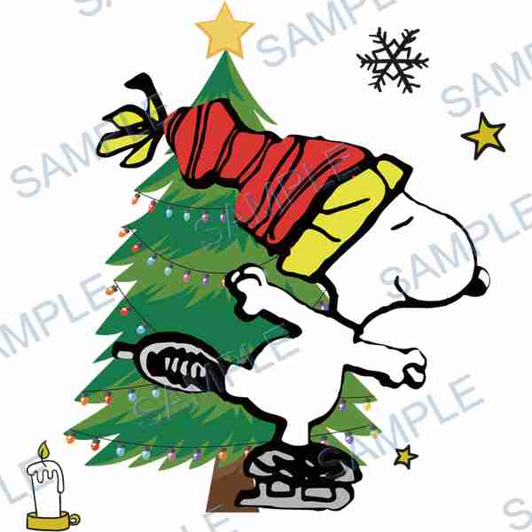 snoopy, peanuts, christmas tree, ice skates, hat DTF design D-5797