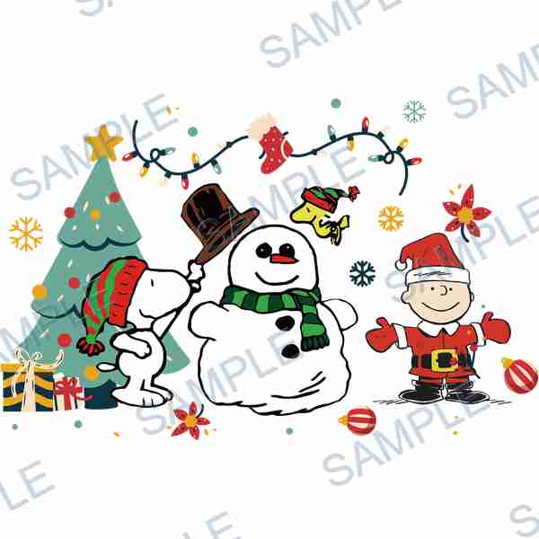 snoopy, woodstock, charlie brown, peanuts, christmas tree DTF design D-5799
