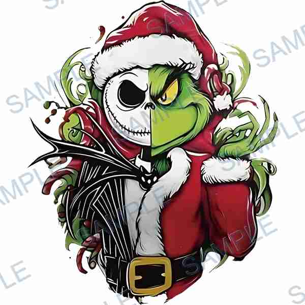 jack skellington, grinch, disney, dr. seuss, santa hat DTF design D-6082