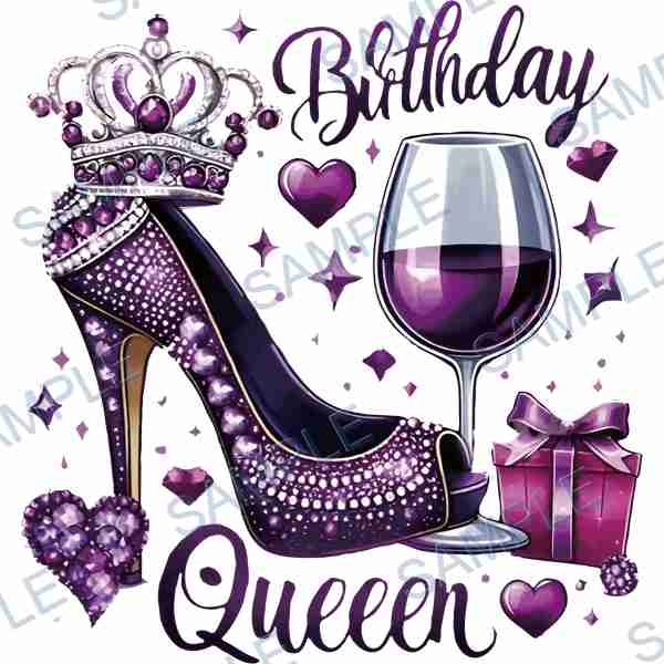 high heel, crown, wine glass, gift box, heart DTF design D-6730