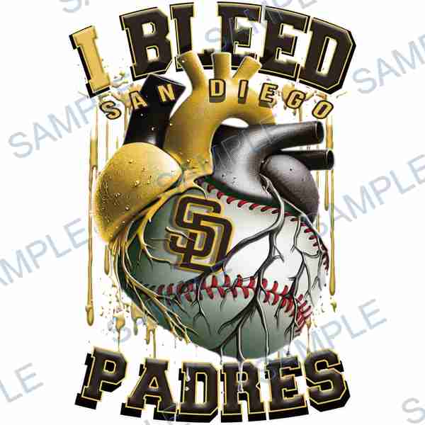 padres, mlb, heart, baseball, text DTF design D-7066