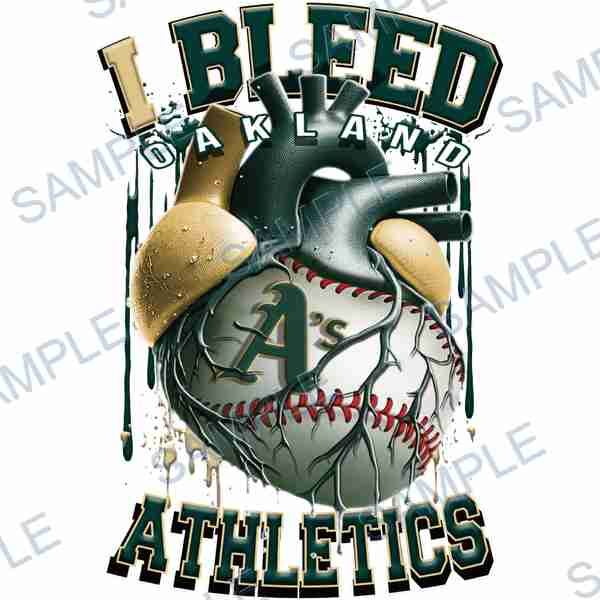 oakland athletics, mlb, heart, baseball, dripping paint DTF design D-7069