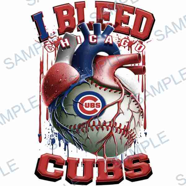 chicago cubs, mlb, heart, baseball, blood DTF design D-7070