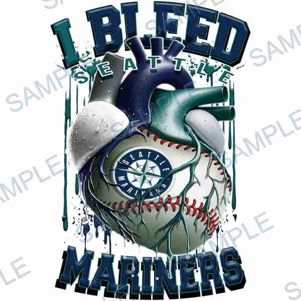 seattle mariners, mlb, heart, baseball, text DTF design D-7071