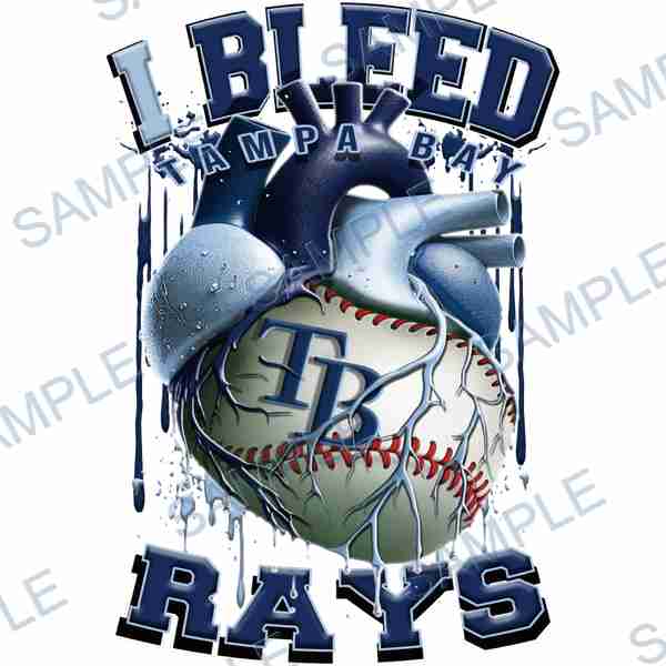 tampa bay rays, mlb, heart, baseball, text DTF design D-7072
