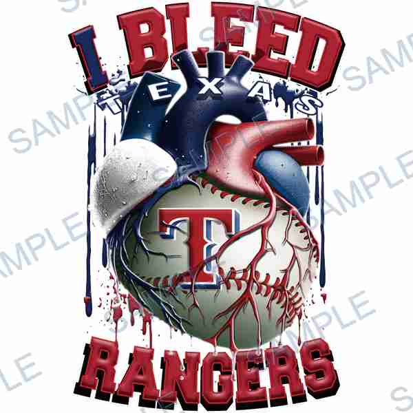 texas rangers, mlb, heart, baseball, text DTF design D-7074