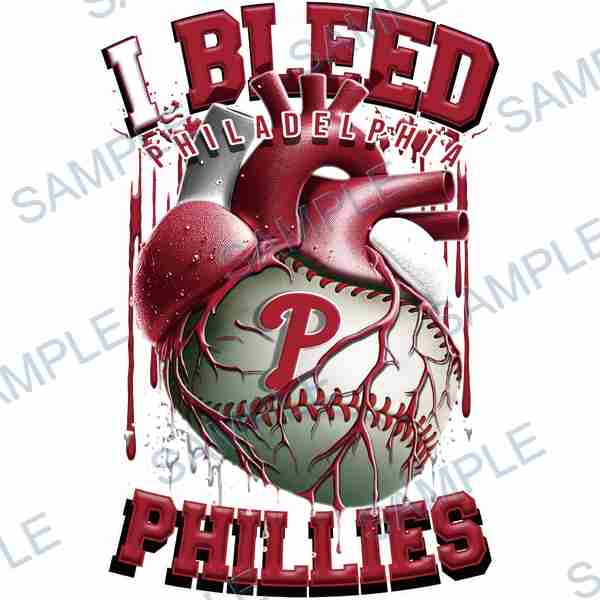 philadelphia phillies, mlb, heart, baseball, blood DTF design D-7075