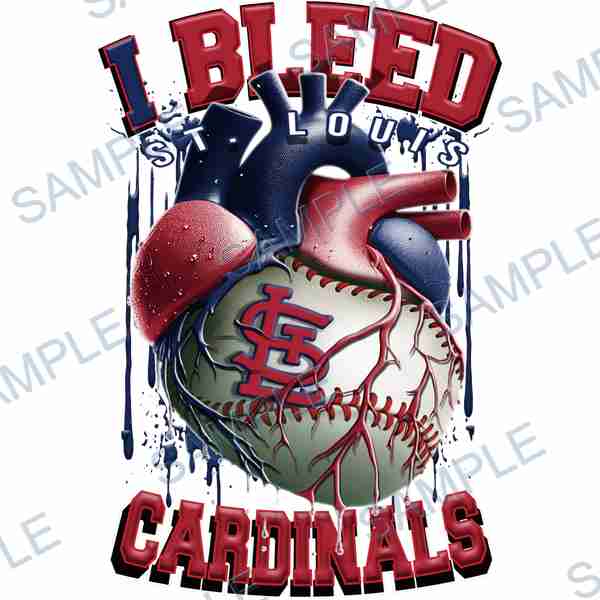 st. louis cardinals, mlb, heart, baseball, blood DTF design D-7076