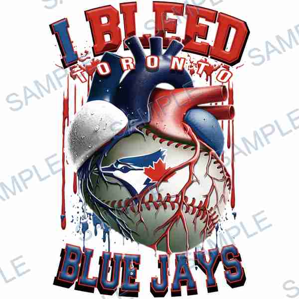 toronto blue jays, mlb, heart, baseball, blood DTF design D-7077
