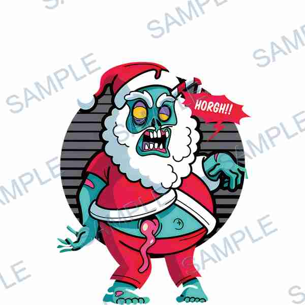 santa claus, zombie, christmas hat, beard, speech bubble DTF design D-7363