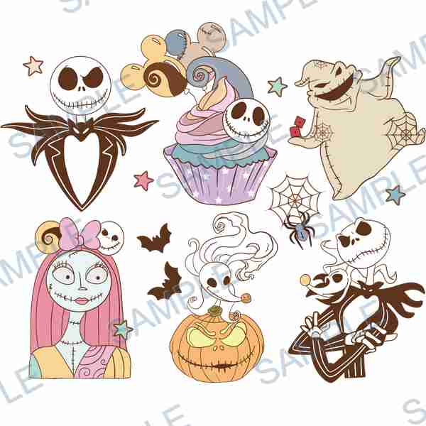 jack skellington, sally, oogie boogie, zero, disney DTF design D-7734