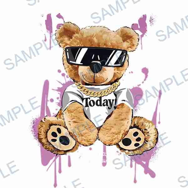 teddy bear, sunglasses, chain, t-shirt, text DTF design D-7816