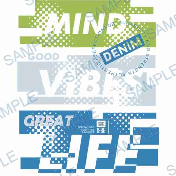 mind, denim, good vibes, great life, clothing product DTF design D-7851
