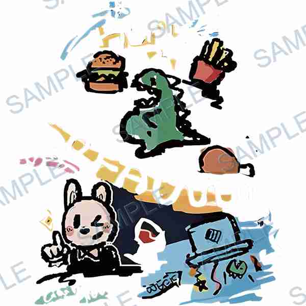burger, french fries, dinosaur, chicken leg, bunny DTF design D-7864