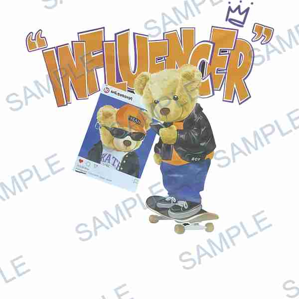 teddy bear, skateboard, sunglasses, hat, jacket DTF design D-8034