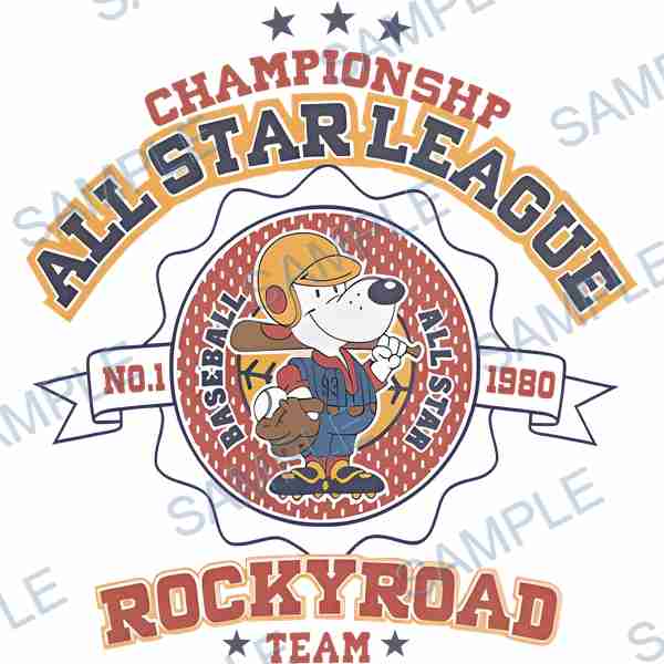 all star league, rocky road team, dog, baseball player, baseball bat DTF design D-8207
