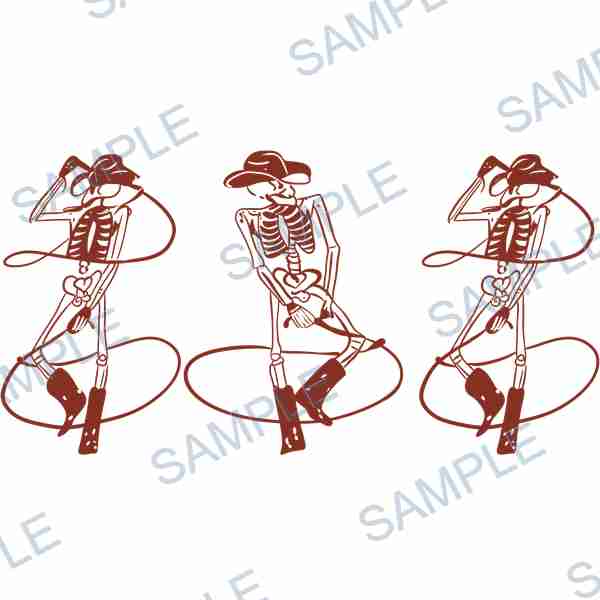 skeleton, cowboy hat, boots, lasso, whip DTF design D-8212