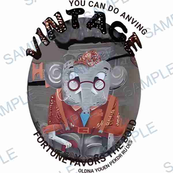 elephant, glasses, hat, shirt, text DTF design D-8232