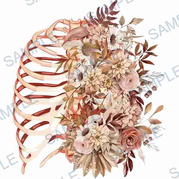 rib cage, flowers, leaves, botanical, floral arrangement D-8295