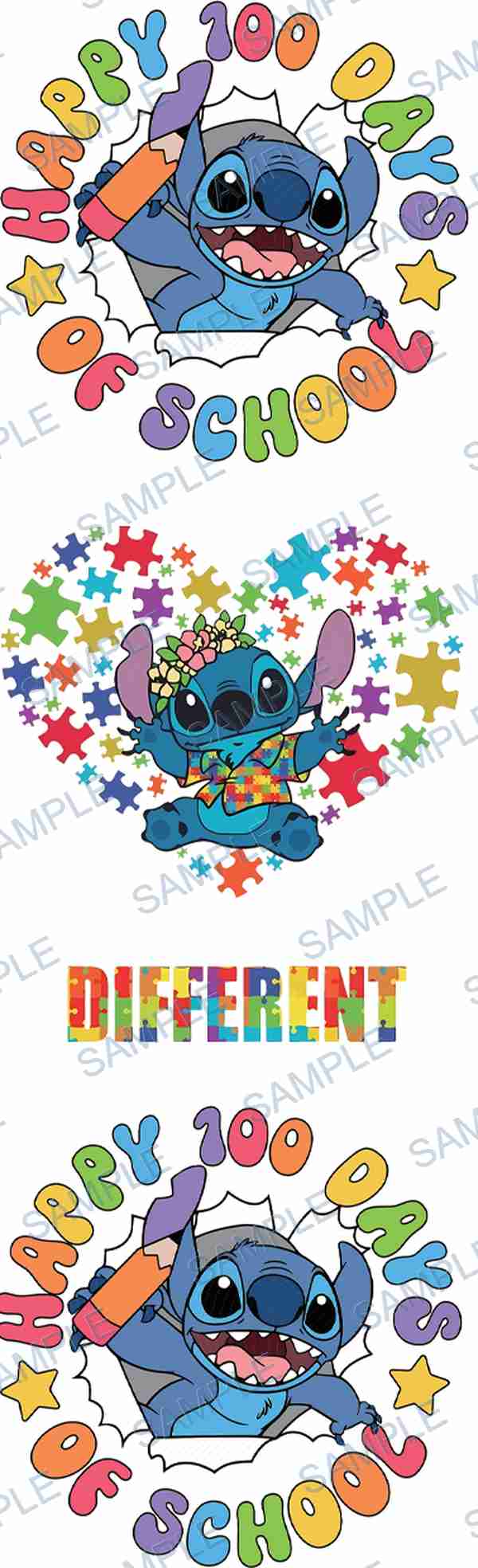 stitch, disney, pencil, puzzle pieces, flowers P-17090