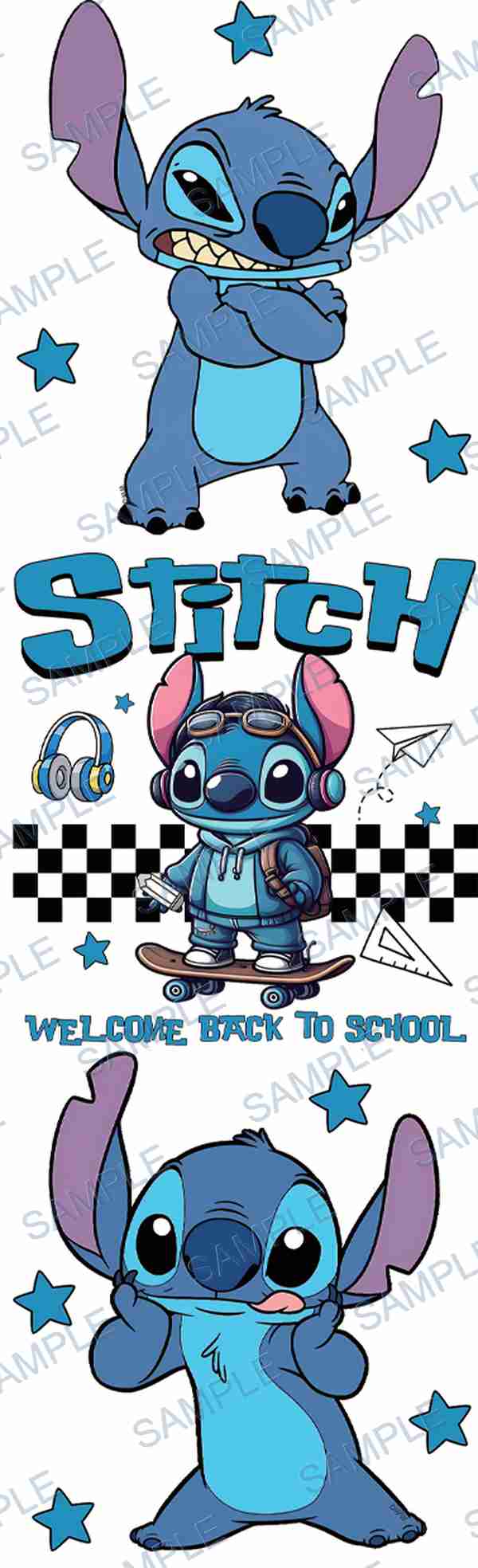 stitch, disney, stars, headphones, skateboard P-17116
