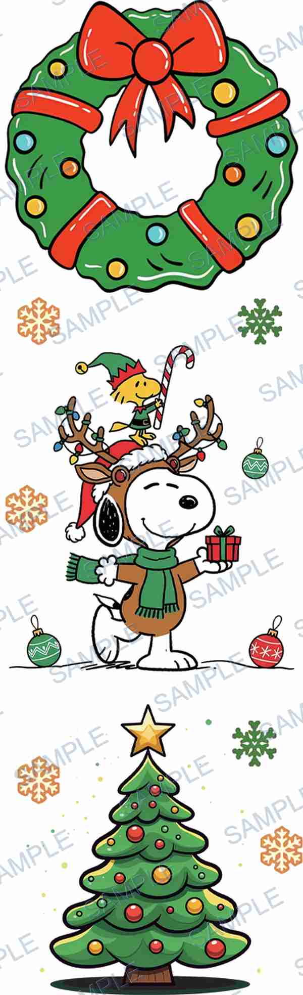 snoopy, woodstock, peanuts, christmas tree, wreath P-17860