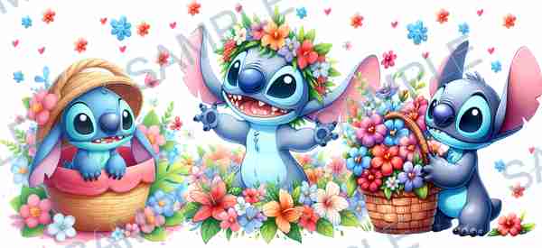 stitch, disney, flower, basket, butterfly Cup Wrap design T-10728