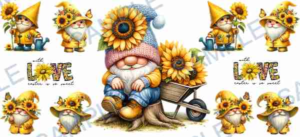 gnome, sunflower, watering can, butterfly, wheelbarrow Cup Wrap design T-10801