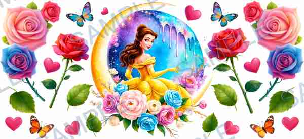 belle, disney, rose, butterfly, heart Cup Wrap design T-11146