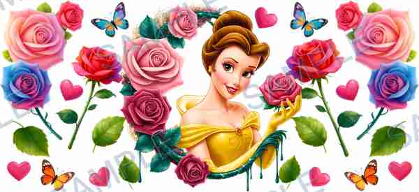 belle, disney, rose, butterfly, heart Cup Wrap design T-11147