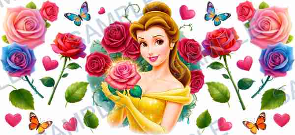 belle, disney, rose, butterfly, heart Cup Wrap design T-11148
