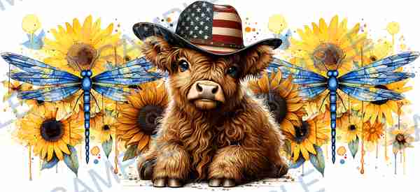 cow, cowboy hat, sunflower, dragonfly, american flag Cup Wrap design T-11265
