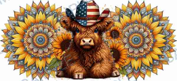 cow, cowboy hat, sunflower, mandala, american flag Cup Wrap design T-11266