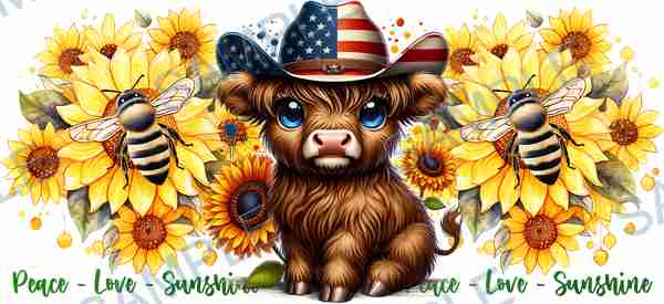 cow, sunflower, bee, cowboy hat, american flag Cup Wrap design T-11268