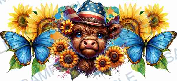 cow, cowboy hat, sunflower, butterfly, leaves Cup Wrap design T-11271