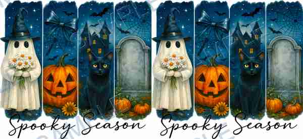 ghost, witch hat, daisies, pumpkin, black cat Cup Wrap design T-12256