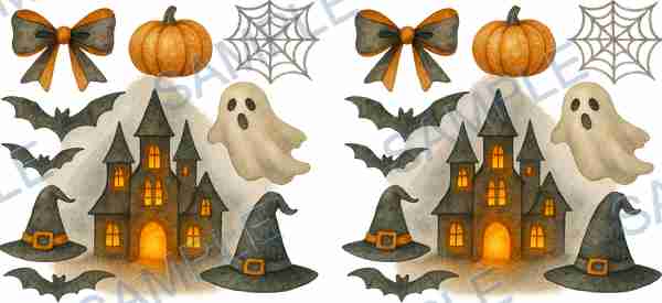 pumpkin, bat, ghost, witch hat, haunted house Cup Wrap design T-12259