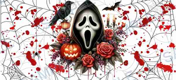 ghostface, spider web, blood splatter, crow, lantern Cup Wrap design T-12337