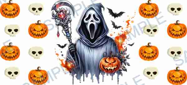 ghostface, scythe, pumpkin, skull, bat Cup Wrap design T-12340