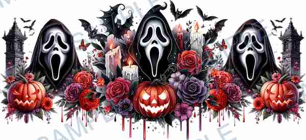ghostface, pumpkin, candle, bat, rose Cup Wrap design T-12344