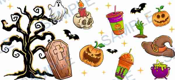 tree, ghost, skull, candle, coffin Cup Wrap design T-12535
